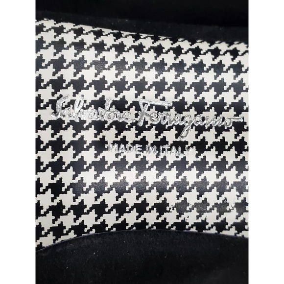 Salvatore Ferragamo Women's Black & Gold Toe More Suede Chain Cap-Toe Pumps 10 - Picture 13 of 14